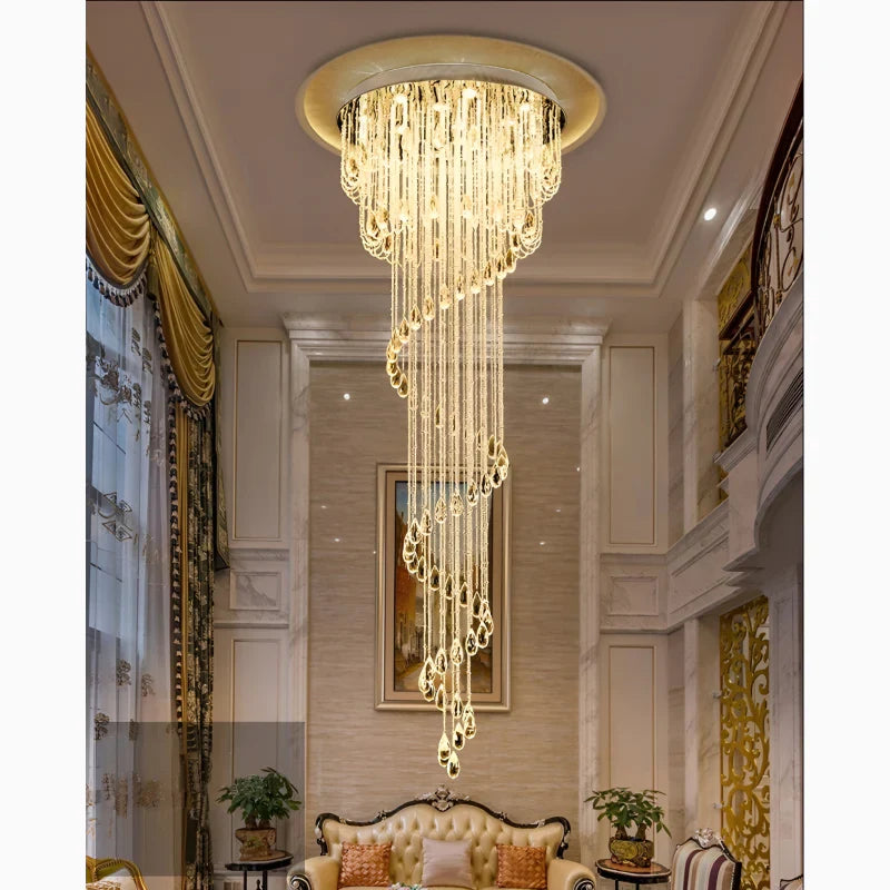 Double Spiral Staircase Crystal Chandelier for Loft, Restaurant, Hotel, Hall, Stairwell D31.5*H78.7