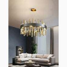 Load image into Gallery viewer, Royal Hanging Gold/Titanium/Copper Round Crystal Chandelier for Dining Room
