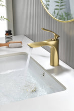 Load image into Gallery viewer, Brushed Gold Bathroom Sink Faucet single handle with pop up non-overflow brass drain
