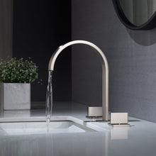 Load image into Gallery viewer, Brushed Nickel Waterfall Widespread Bathroom Basin Faucet with Two Handles and Overflow Brass Pop-Up Drain
