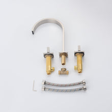 Load image into Gallery viewer, Brushed Nickel Waterfall Widespread Bathroom Basin Faucet with Two Handles and Overflow Brass Pop-Up Drain
