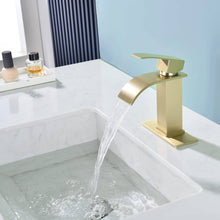 Load image into Gallery viewer, Brushed nickel or matte black or brushed gold waterfall Bathroom Faucet brass with plate and brass pop up drain

