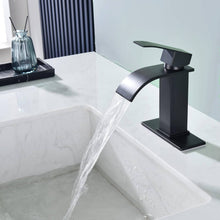 Load image into Gallery viewer, Brushed nickel or matte black or brushed gold waterfall Bathroom Faucet brass with plate and brass pop up drain
