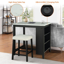 Load image into Gallery viewer, 36&quot; Modern Dining Table Set with 2 Stool, High Gloss Table Top, USB-A &amp; USB-C Charging Ports
