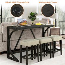 Load image into Gallery viewer, 59&quot; Rustic Dining&amp;Bar Table Set with 3 Stools for Apartment, USB-A &amp; USB-C Charging Ports
