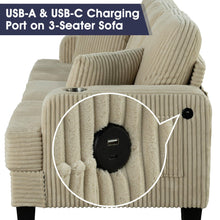 Load image into Gallery viewer, Beige 3 Piece Set Comfy Sofa Couch 3-Seater &amp; Loveseat Sofa with Storage Ottoman with USB

