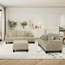 Load image into Gallery viewer, Beige 3 Piece Set Comfy Sofa Couch 3-Seater &amp; Loveseat Sofa with Storage Ottoman with USB
