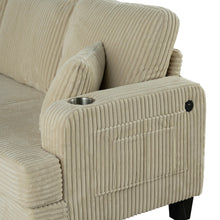Load image into Gallery viewer, Beige 3 Piece Set Comfy Sofa Couch 3-Seater &amp; Loveseat Sofa with Storage Ottoman with USB
