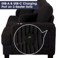 Load image into Gallery viewer, Black 3 Piece Set Comfy Sofa Couch 3-Seater &amp; Loveseat Sofa with Storage Ottoman for Living Room with USB, Side Pockets, Pillows included

