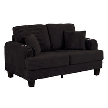 Load image into Gallery viewer, Black 3 Piece Set Comfy Sofa Couch 3-Seater &amp; Loveseat Sofa with Storage Ottoman for Living Room with USB, Side Pockets, Pillows included
