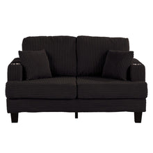 Load image into Gallery viewer, Black 3 Piece Set Comfy Sofa Couch 3-Seater &amp; Loveseat Sofa with Storage Ottoman for Living Room with USB, Side Pockets, Pillows included

