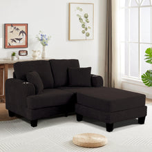 Load image into Gallery viewer, Black 3 Piece Set Comfy Sofa Couch 3-Seater &amp; Loveseat Sofa with Storage Ottoman for Living Room with USB, Side Pockets, Pillows included
