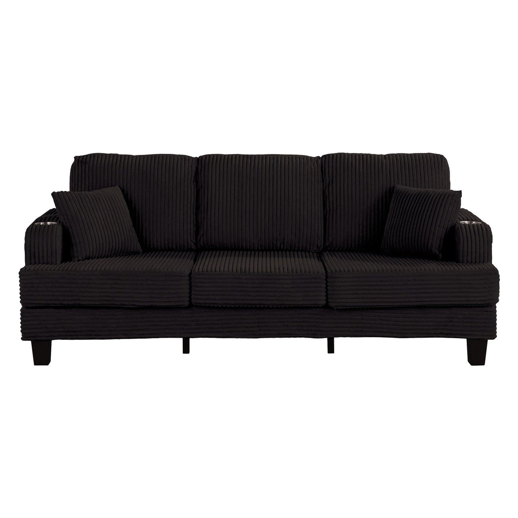 Black 3 Piece Set Comfy Sofa Couch 3-Seater & Loveseat Sofa with Storage Ottoman for Living Room with USB, Side Pockets, Pillows included