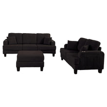 Load image into Gallery viewer, Black 3 Piece Set Comfy Sofa Couch 3-Seater &amp; Loveseat Sofa with Storage Ottoman for Living Room with USB, Side Pockets, Pillows included
