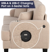 Load image into Gallery viewer, Beige 3-Piece Sofa Set with Storage Ottoman &amp; USB Charging
