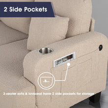 Load image into Gallery viewer, Beige 3-Piece Sofa Set with Storage Ottoman &amp; USB Charging
