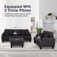 Load image into Gallery viewer, Dark Gray 3-Piece Sofa Set with Storage Ottoman &amp; USB Charging
