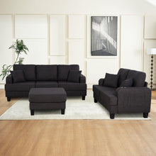 Load image into Gallery viewer, Dark Gray 3-Piece Sofa Set with Storage Ottoman &amp; USB Charging
