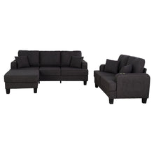 Load image into Gallery viewer, Dark Gray 3-Piece Sofa Set with Storage Ottoman &amp; USB Charging
