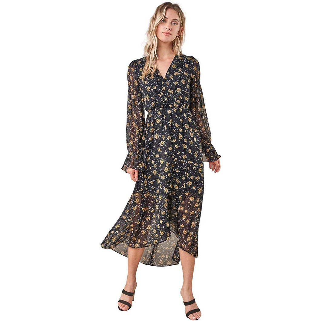 Sugarlips Women's Loving You Floral High Low Maxi Dress, Black-Multi, Small