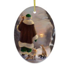 Load image into Gallery viewer, Santa's Foxes Woodland Sunset Art Christmas Ornament
