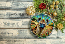 Load image into Gallery viewer, Savannah Scavenger Hyena Stained Glass Style Ceramic Ornament, Safari Animals Christmas Gift and Decor
