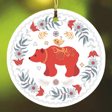 Load image into Gallery viewer, Scandinavian Folk Bear Ornament, Ethnic Floral Elegant Nature Design
