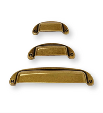 Load image into Gallery viewer, Drawer Cup Pull &quot;Capri&quot; in Antique Brass - Brass Cabinet Hardware
