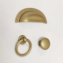 Carregar imagem no visualizador da galeria, Capri Brushed Gold Cup Drawer Pull, Ring Pull or Round Cabinet Knob
