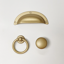 Carregar imagem no visualizador da galeria, Capri Brushed Gold Cup Drawer Pull, Ring Pull or Round Cabinet Knob
