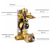 Cargar imagen en el visor de la galería, 12-Inch or 16-Inch Brushed Gold Ceiling-Mounted Shower System - Features 3-Way Digital Display Anti-Scald Valve &amp; Includes 6 Body Jets
