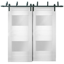 Load image into Gallery viewer, Sete 6222 White Silk Barn Doors with 2 Lites Frosted Glass | Black Bypass Rails
