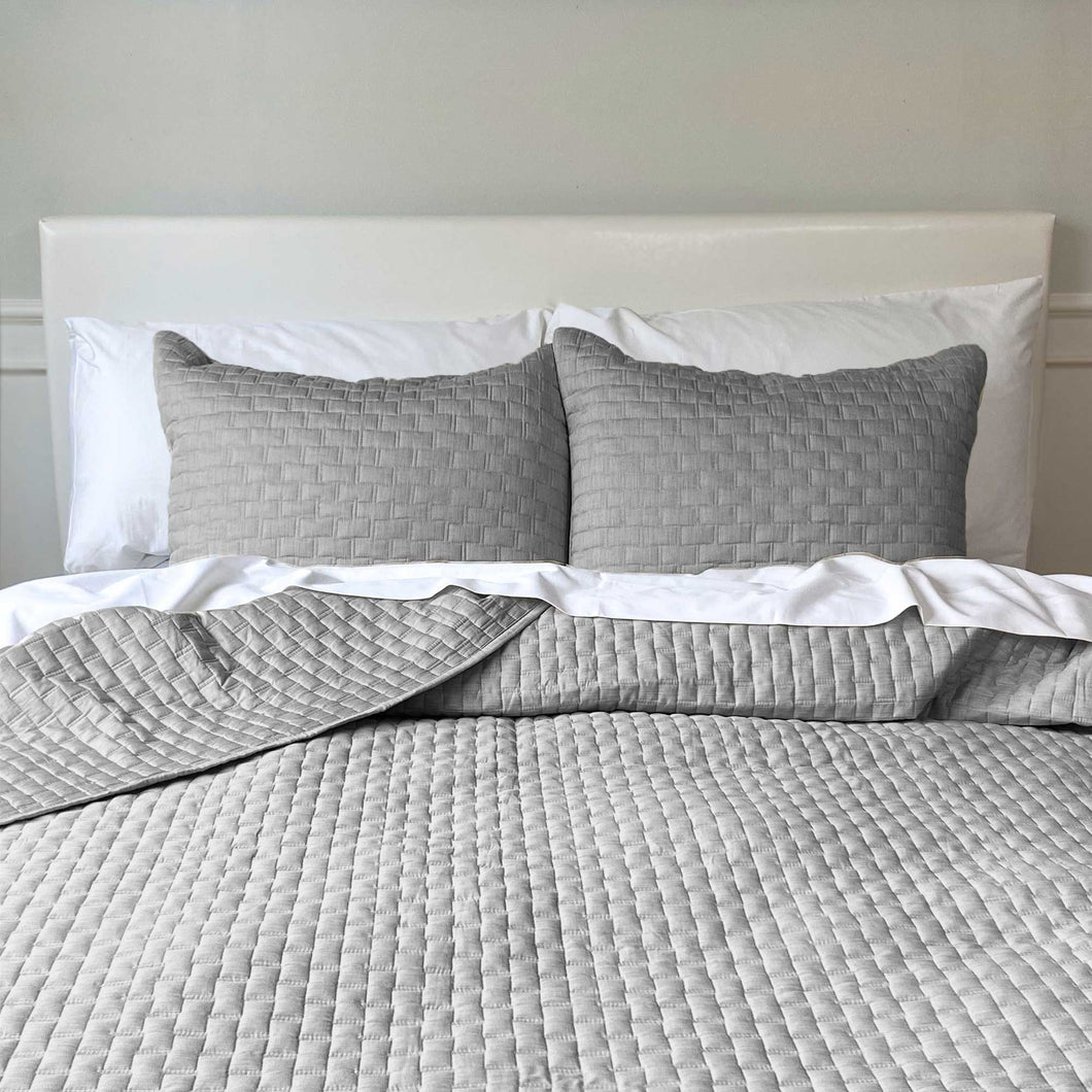 Bamboo Cotton Quilted Coverlet, Twin - Silver