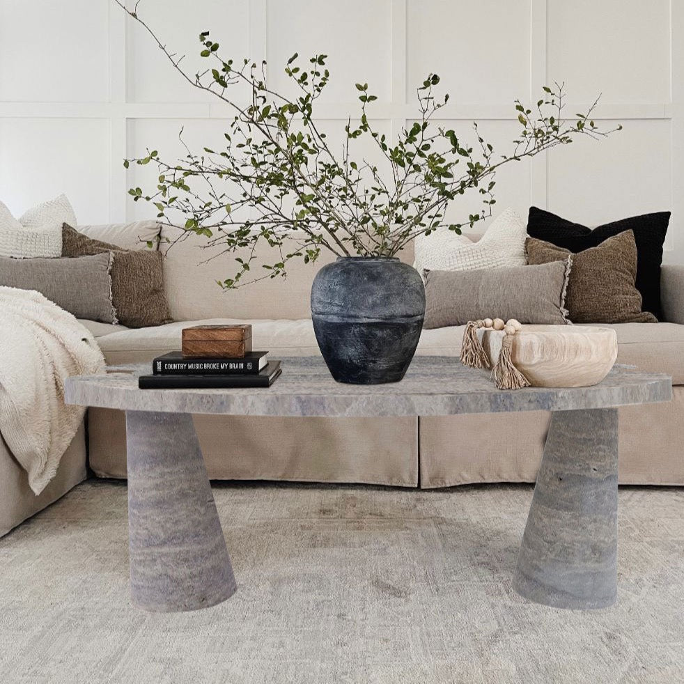 Silver Travertine Vein-cut Coffee Table Conic legs Honed (W)24