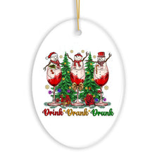 Carregar imagem no visualizador da galeria, Snowmen and Wine Drink Drank Drunk Christmas Ornament, Funny Alcohol Humor with Crimson Velvet
