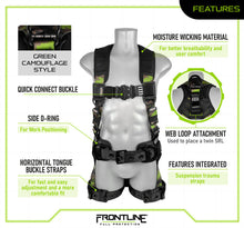 Carregar imagem no visualizador da galeria, Frontline 110CTB-CF Camouflage Full Body Harness with Aluminum Hardware and Suspension Trauma Straps M/L
