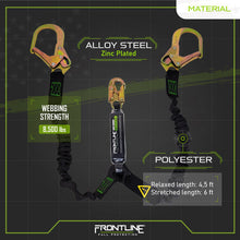 Carregar imagem no visualizador da galeria, Frontline LES62R-US Patriot 6&#39; Double Leg Elastic Lanyard with Rebar Hook Ends - Made in USA
