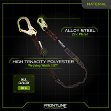 Carregar imagem no visualizador da galeria, Frontline LIS61R Combat 6&#39; Single Leg Rebar Hook End Lanyard with Internal Shock Absorber
