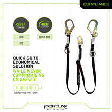Load image into Gallery viewer, Frontline LPO62RADJ Combat 6&#39; Tie-Back Double Leg Shock Absorbing Lanyard with Rebar Hooks
