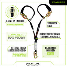 Cargar imagen en el visor de la galería, Frontline LPO62SADJ Combat 6&#39; Tie-Back Double Leg Shock Absorbing Lanyard with Snaphooks
