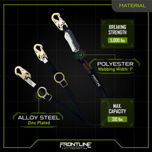 Cargar imagen en el visor de la galería, Frontline LPO62SADJ Combat 6&#39; Tie-Back Double Leg Shock Absorbing Lanyard with Snaphooks
