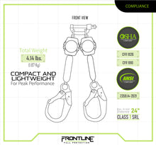 Load image into Gallery viewer, Frontline RPA062R Aramid Fiber Web Twin Leg 6&#39; SRL with Steel Rebar Hook Ends
