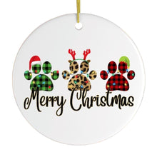 Cargar imagen en el visor de la galería, Cat Paw Plaid Prints Merry Christmas Ornament
