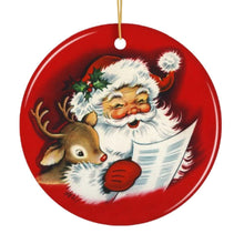 Carregar imagem no visualizador da galeria, Santa and Baby Reindeer Singing a Christmas Carol Ornament
