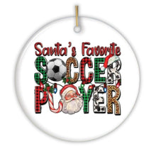 Load image into Gallery viewer, Santa’s Favorite Soccer Player Christmas Plaid Ornament, Coach Football Gift
