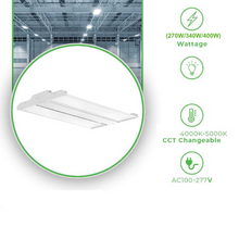 Load image into Gallery viewer, 4ft LED Linear High Bay Lights - Selectable Wattage (270W/340W/400W), Adjustable CCT (4000K-5000K), 56,000 Lumens, UL and DLC Listed - Ideal for Warehouse Lighting
