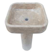 Load image into Gallery viewer, Troia Light Travertine Pedestal Stand-alone Sink Honed and Filled (W)15&quot; (L)16&quot; (H)33.5&quot;
