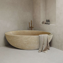 Load image into Gallery viewer, Troia Light Travertine Bathtub Hand-carved from Solid Marble Block (W)32&quot; (L)70&quot; (H)20&quot;
