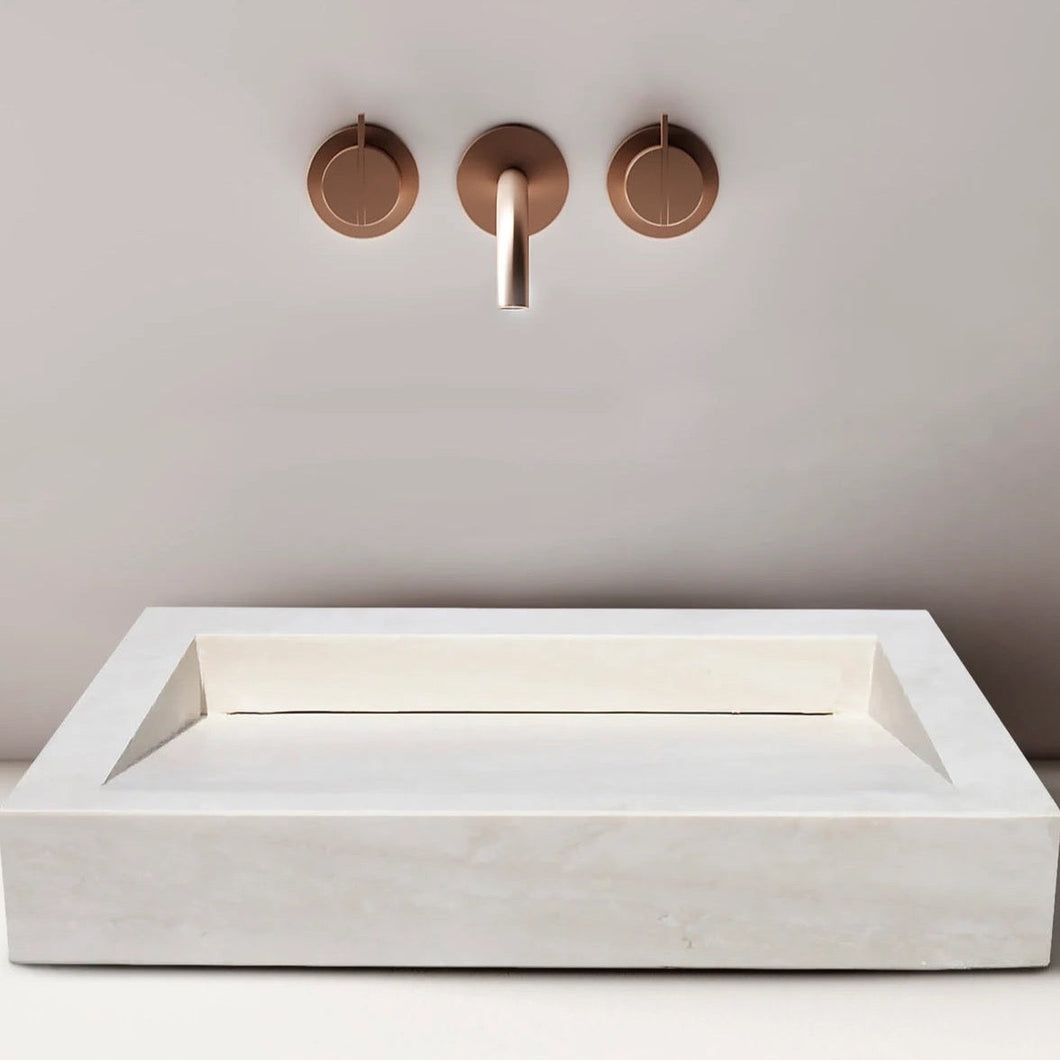 White Limestone Rectangular Hidden Drain Bathroom Above-vanity Sink (W)18