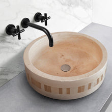 Load image into Gallery viewer, Troia Light Travertine Cylinder Above Vanity Bathroom Sink 2&quot; Embedded Mosaics Border
